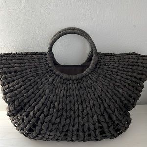 Marabelle black straw beach tote